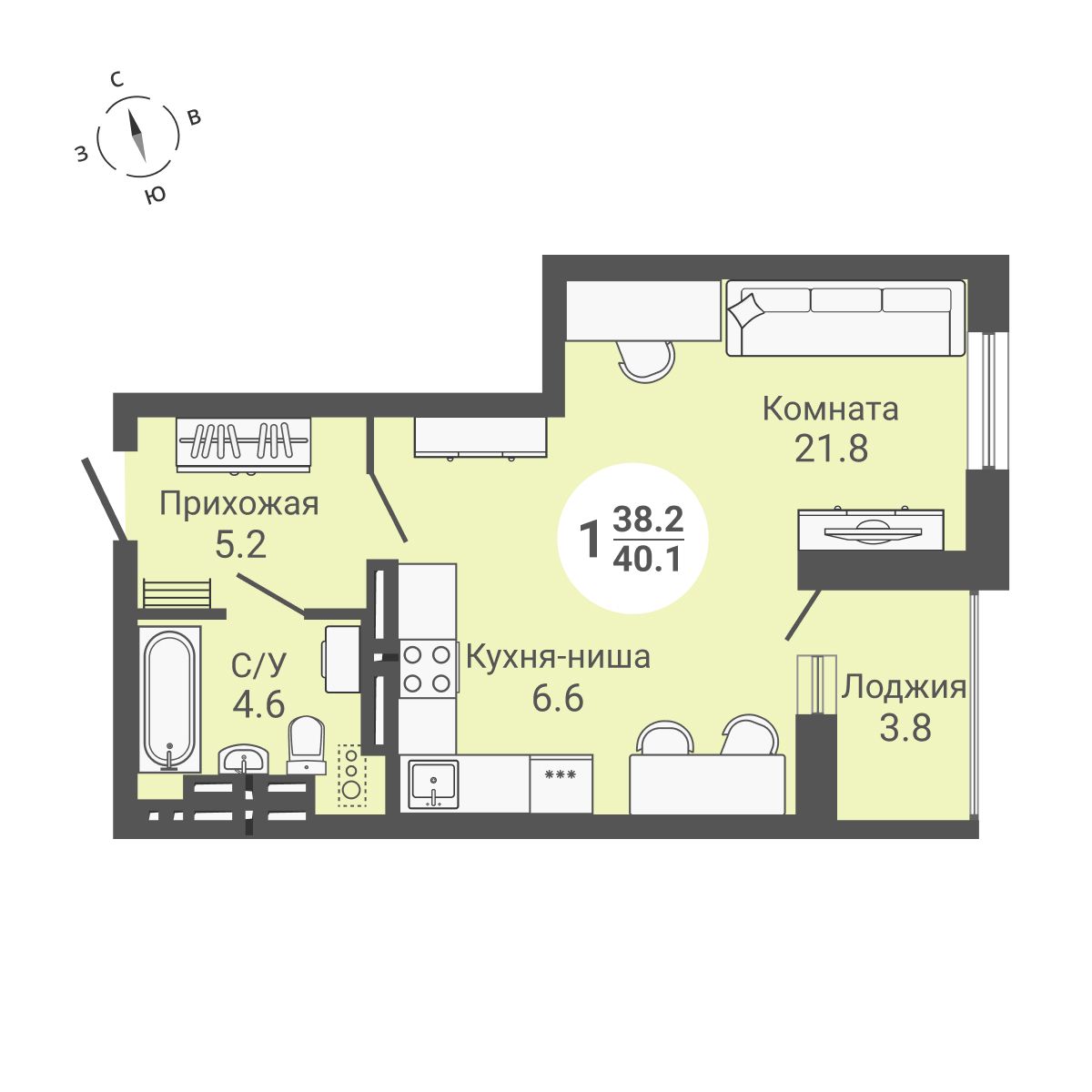  40.1 м² На Петухова