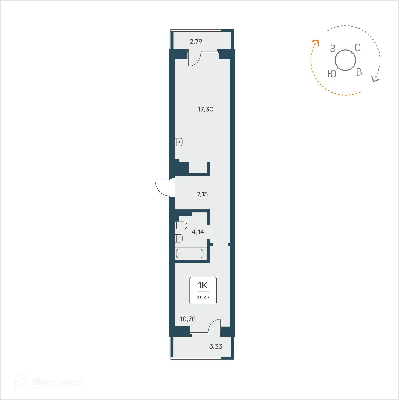 1-комнатная квартира 45.47 м² Расцветай на Авиастроителей
