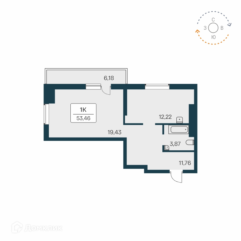 1-комнатная квартира 53.6 м² Расцветай на Зорге