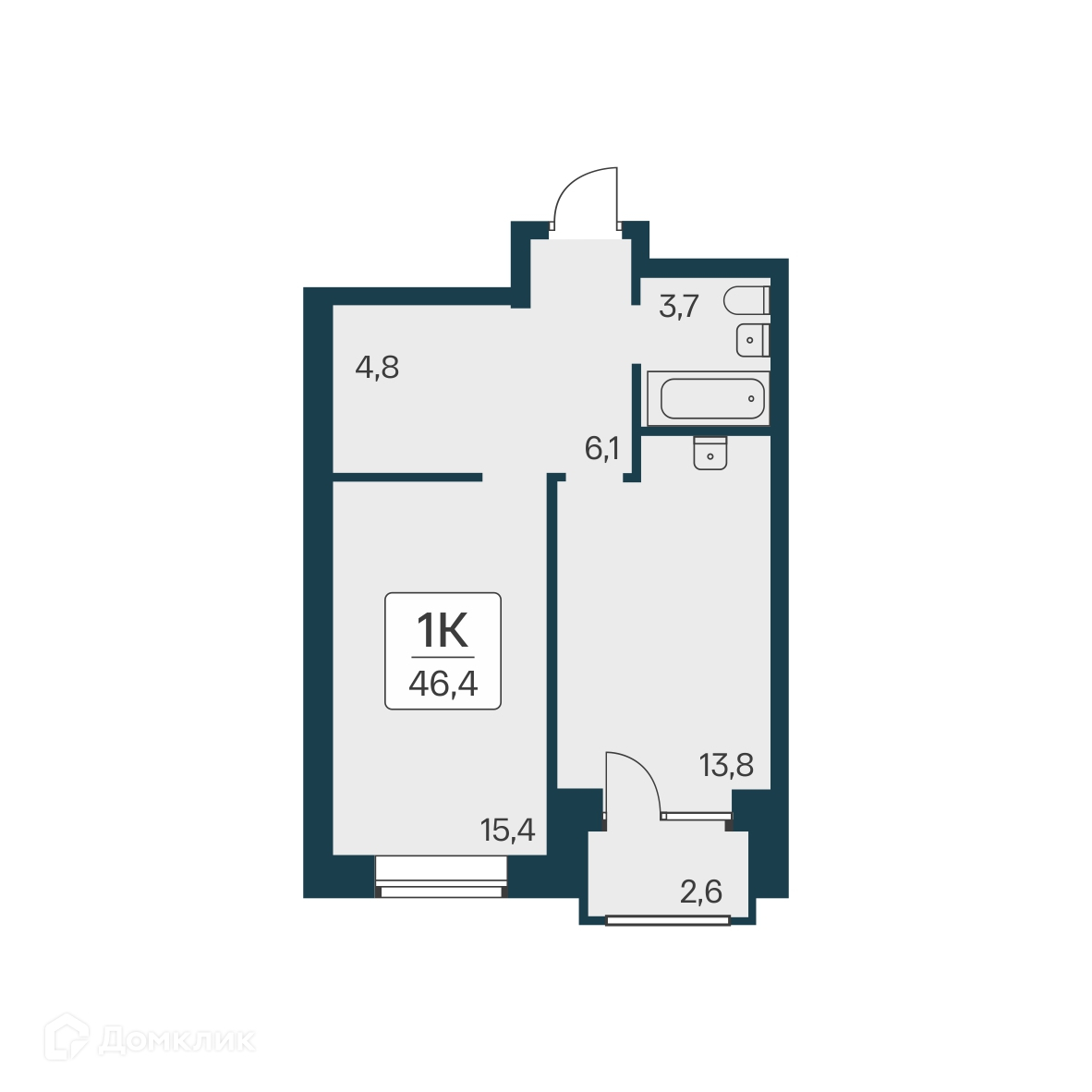 1-комнатная квартира 46.4 м² Расцветай на Красном