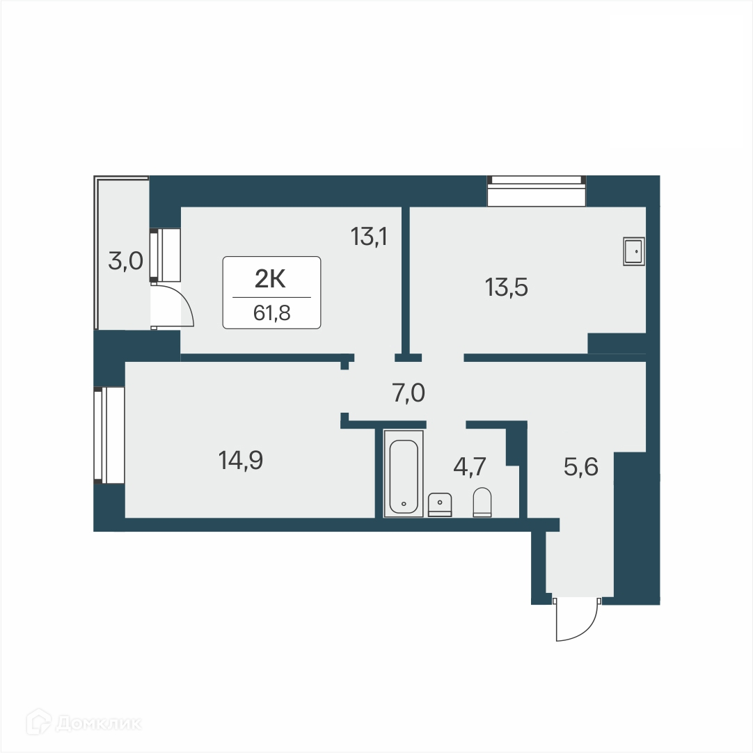 2-комнатная квартира 61.8 м² Расцветай на Красном