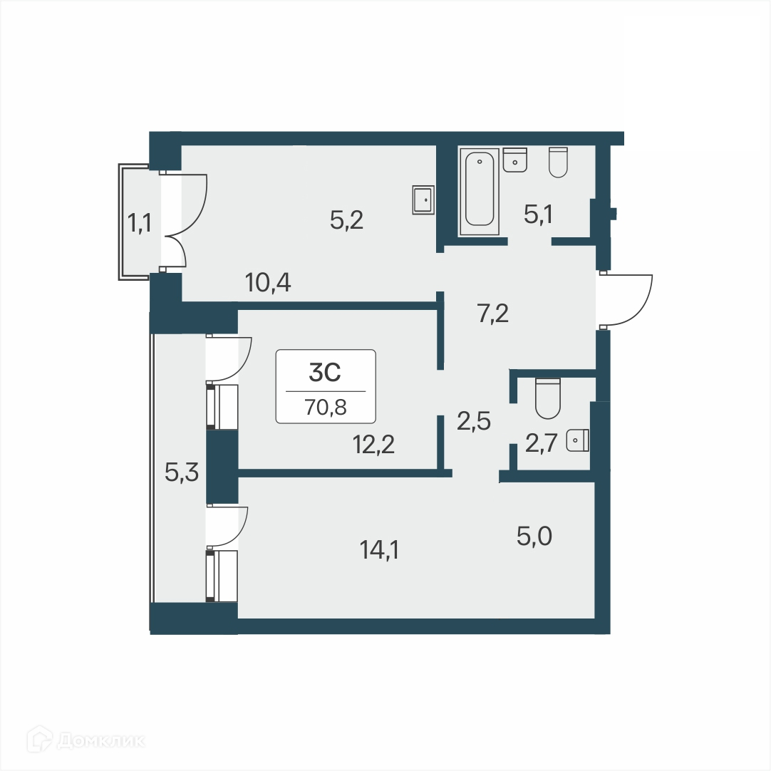3-комнатная квартира 70.8 м² Расцветай на Красном