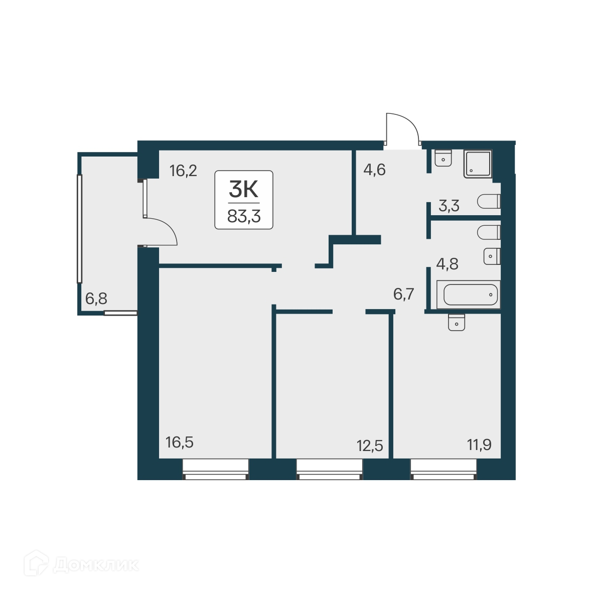3-комнатная квартира 83.3 м² Расцветай на Красном