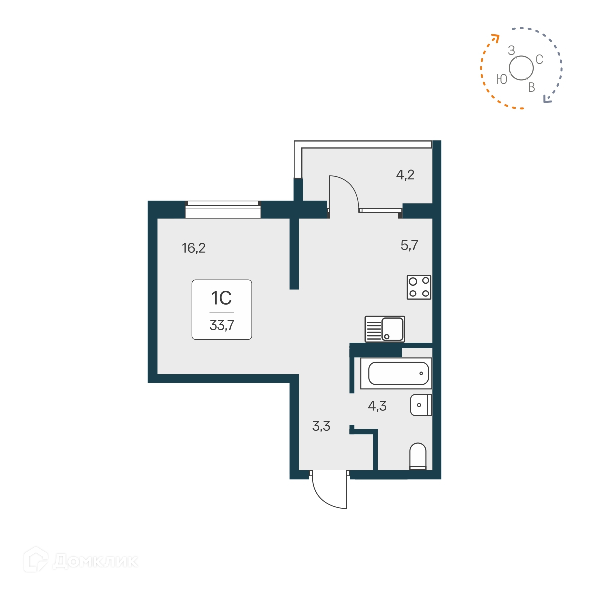 Студия 33.5 м² Квартал Сосновый бор