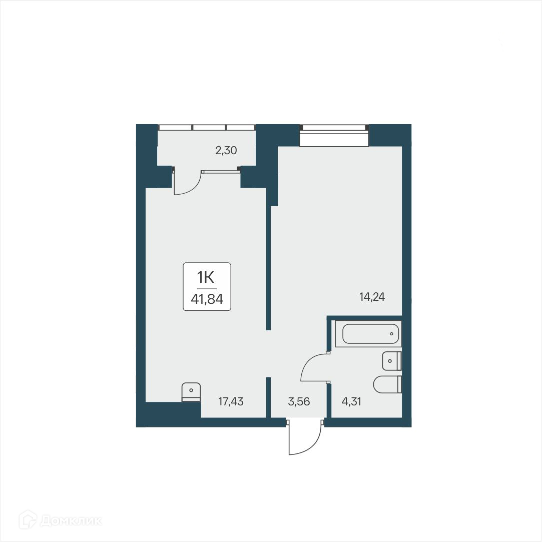 1-комнатная квартира 41.84 м² Расцветай на Дуси Ковальчук