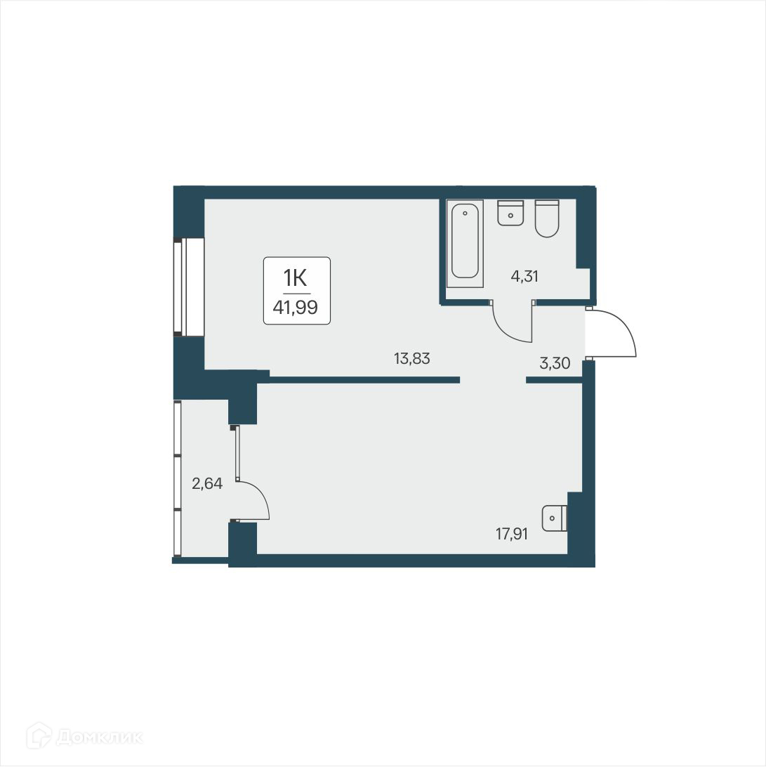 1-комнатная квартира 41.99 м² Расцветай на Дуси Ковальчук