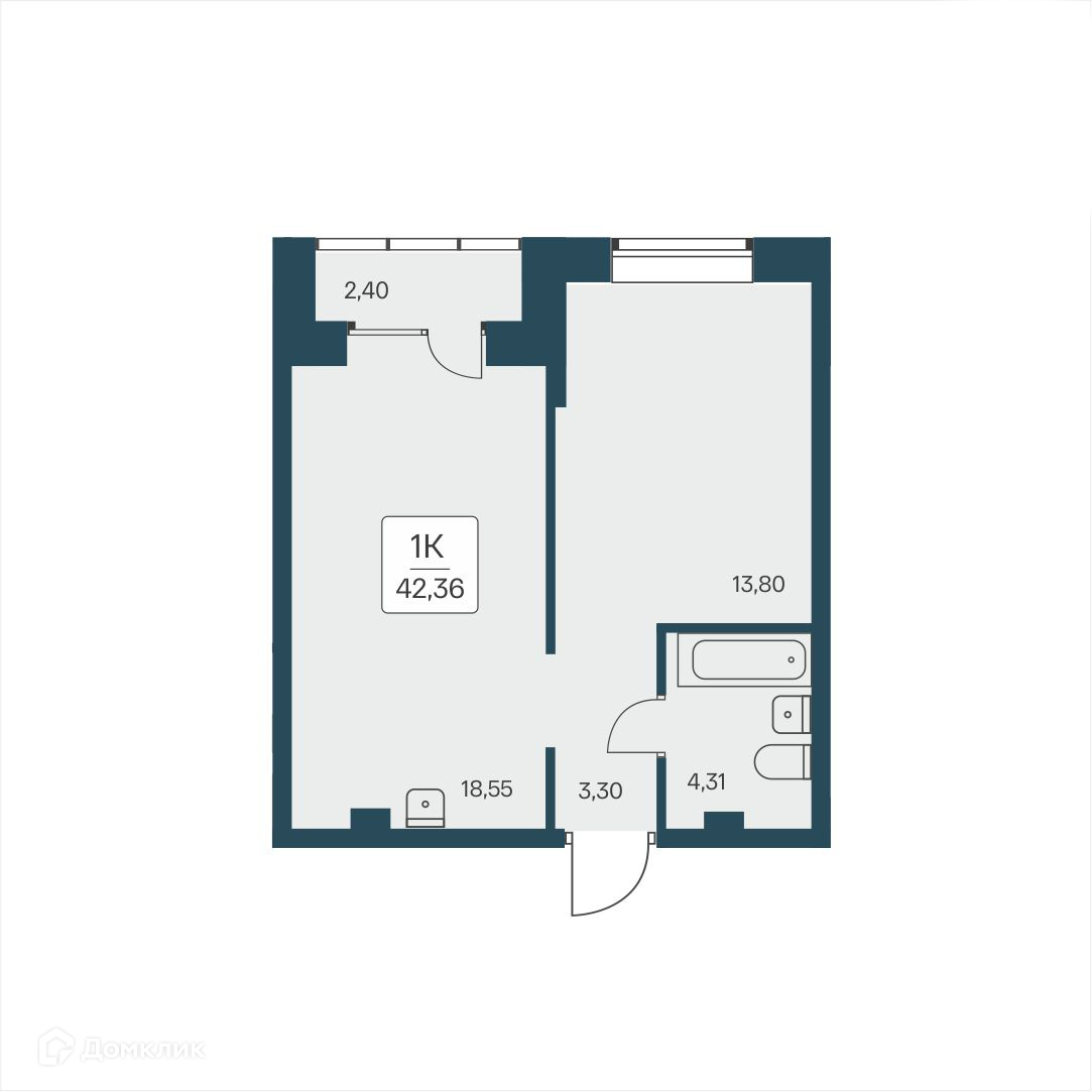 1-комнатная квартира 42.36 м² Расцветай на Дуси Ковальчук