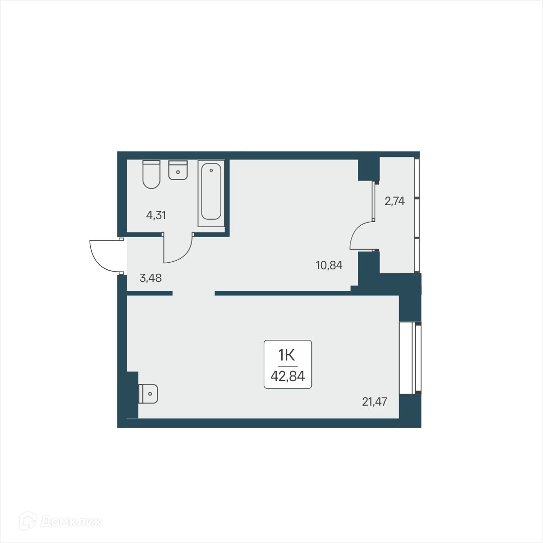 1-комнатная квартира 42.84 м² Расцветай на Дуси Ковальчук