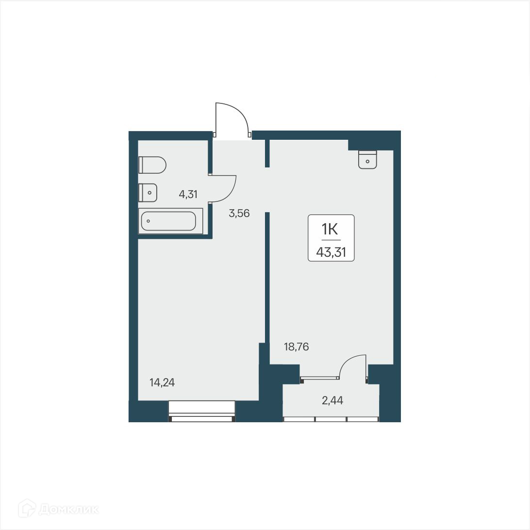 1-комнатная квартира 43.31 м² Расцветай на Дуси Ковальчук