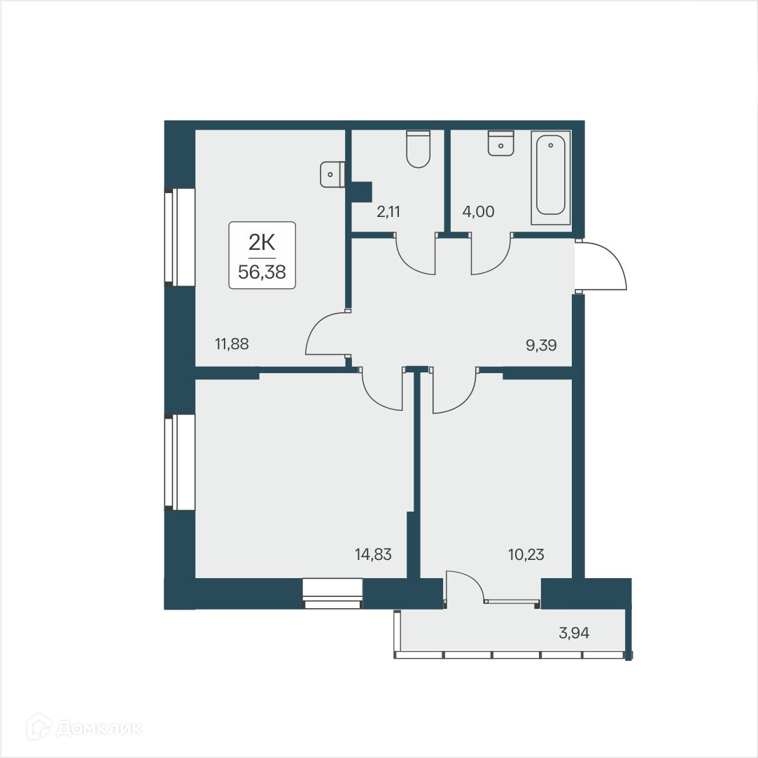 2-комнатная квартира 56.38 м² Расцветай на Дуси Ковальчук