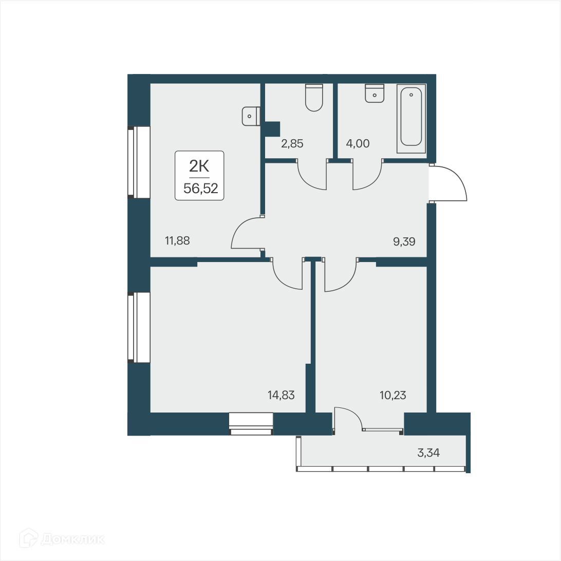 2-комнатная квартира 56.52 м² Расцветай на Дуси Ковальчук