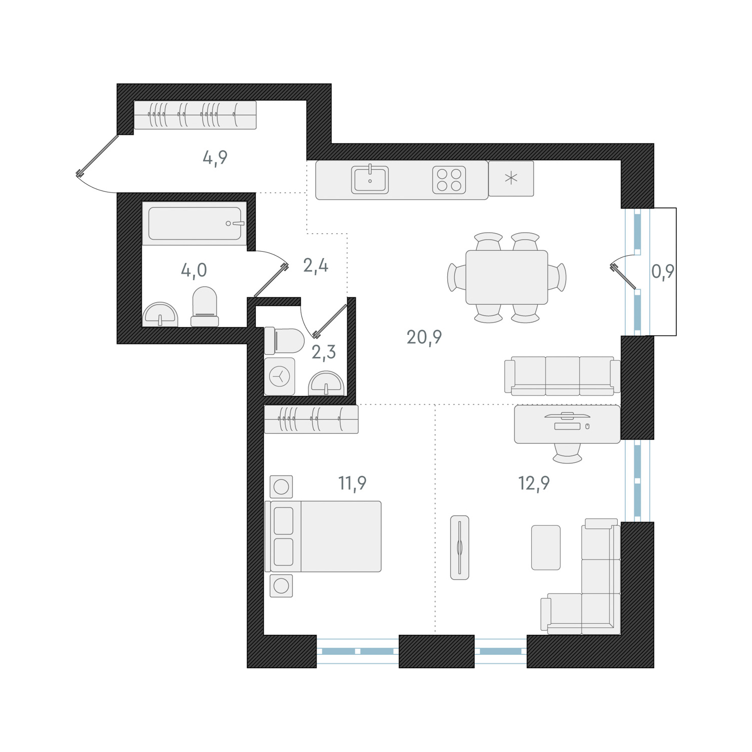  59.3 м² Новелла