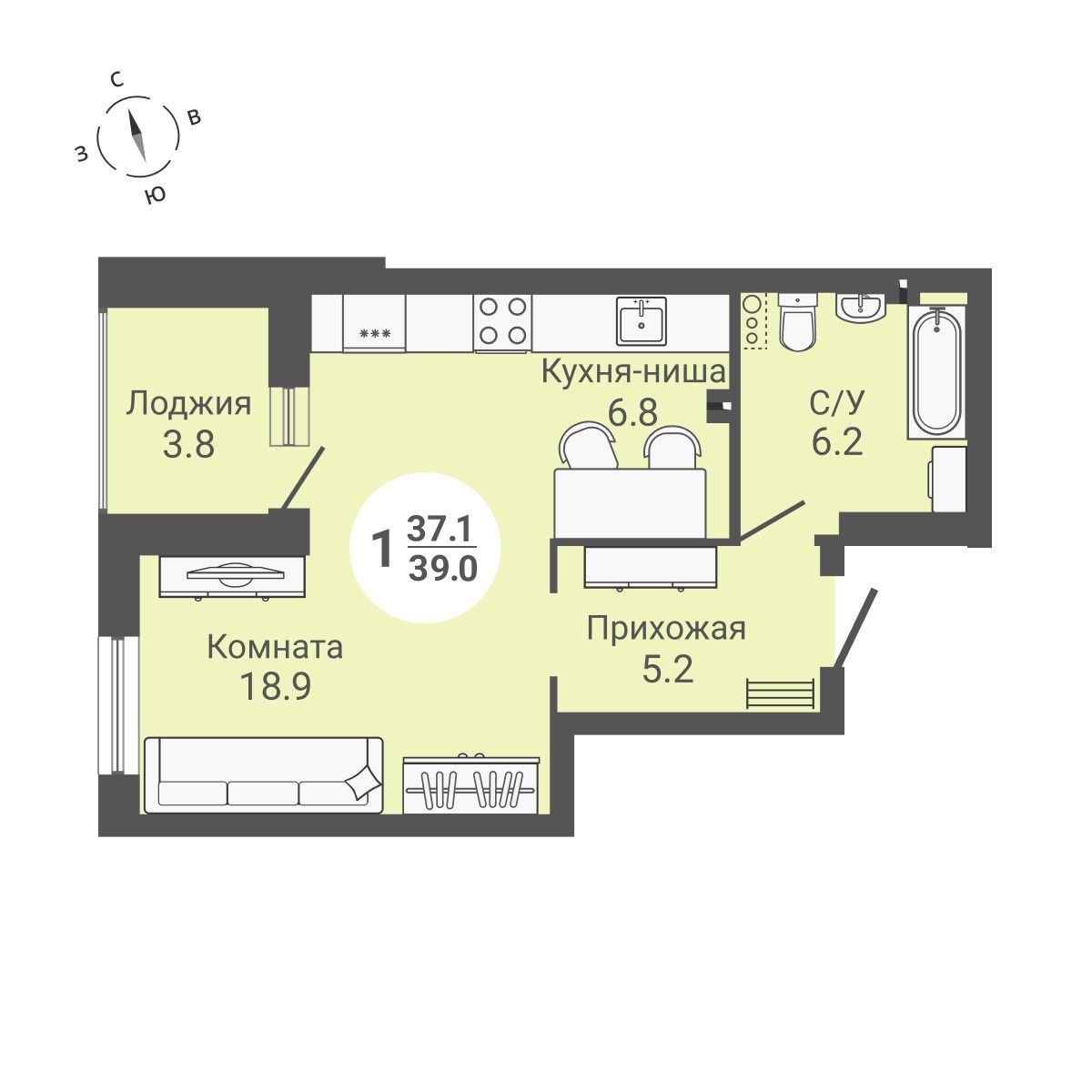  39 м² На Петухова