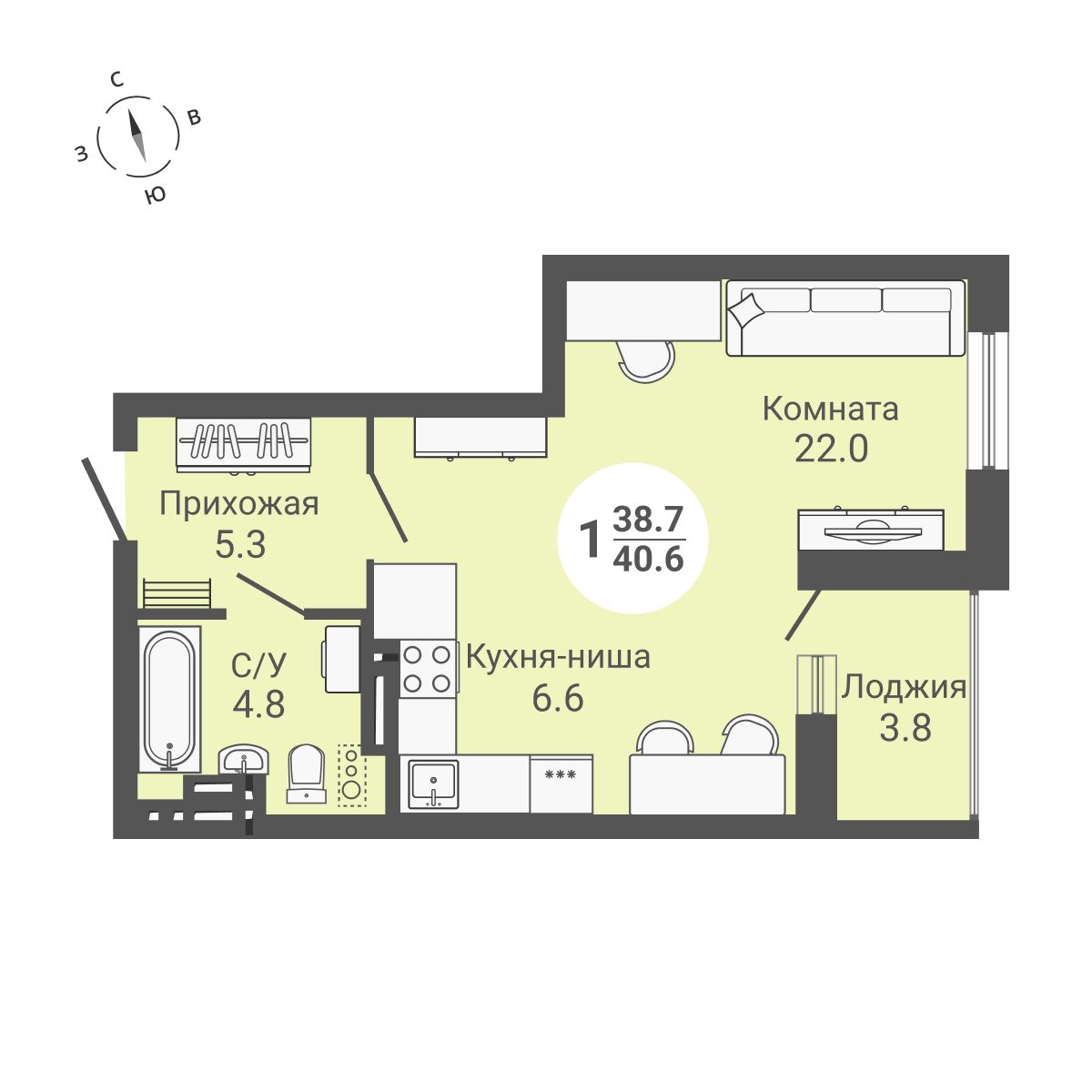  40.6 м² На Петухова