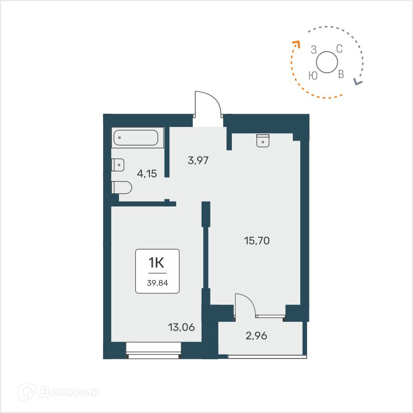 1-комнатная квартира 39.84 м² Расцветай на Авиастроителей