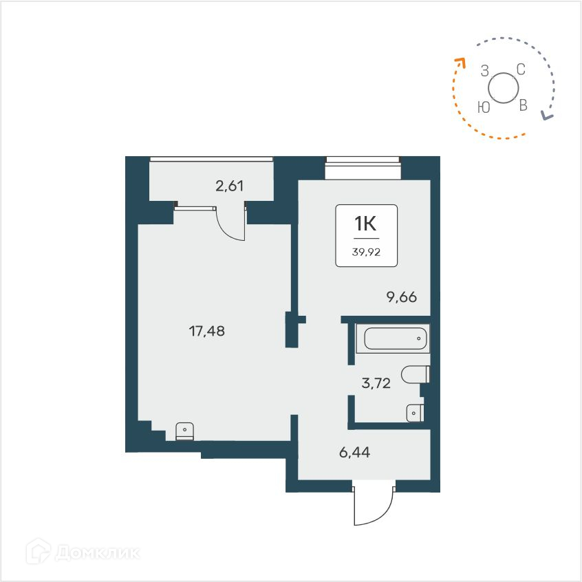 1-комнатная квартира 39.92 м² Расцветай на Авиастроителей
