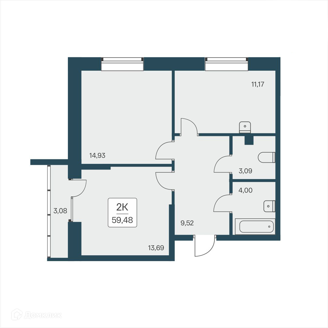 2-комнатная квартира 59.48 м² Расцветай на Дуси Ковальчук