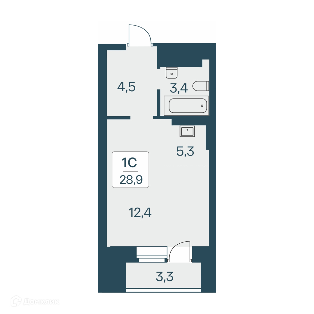 Студия 28.9 м² Расцветай на Красном