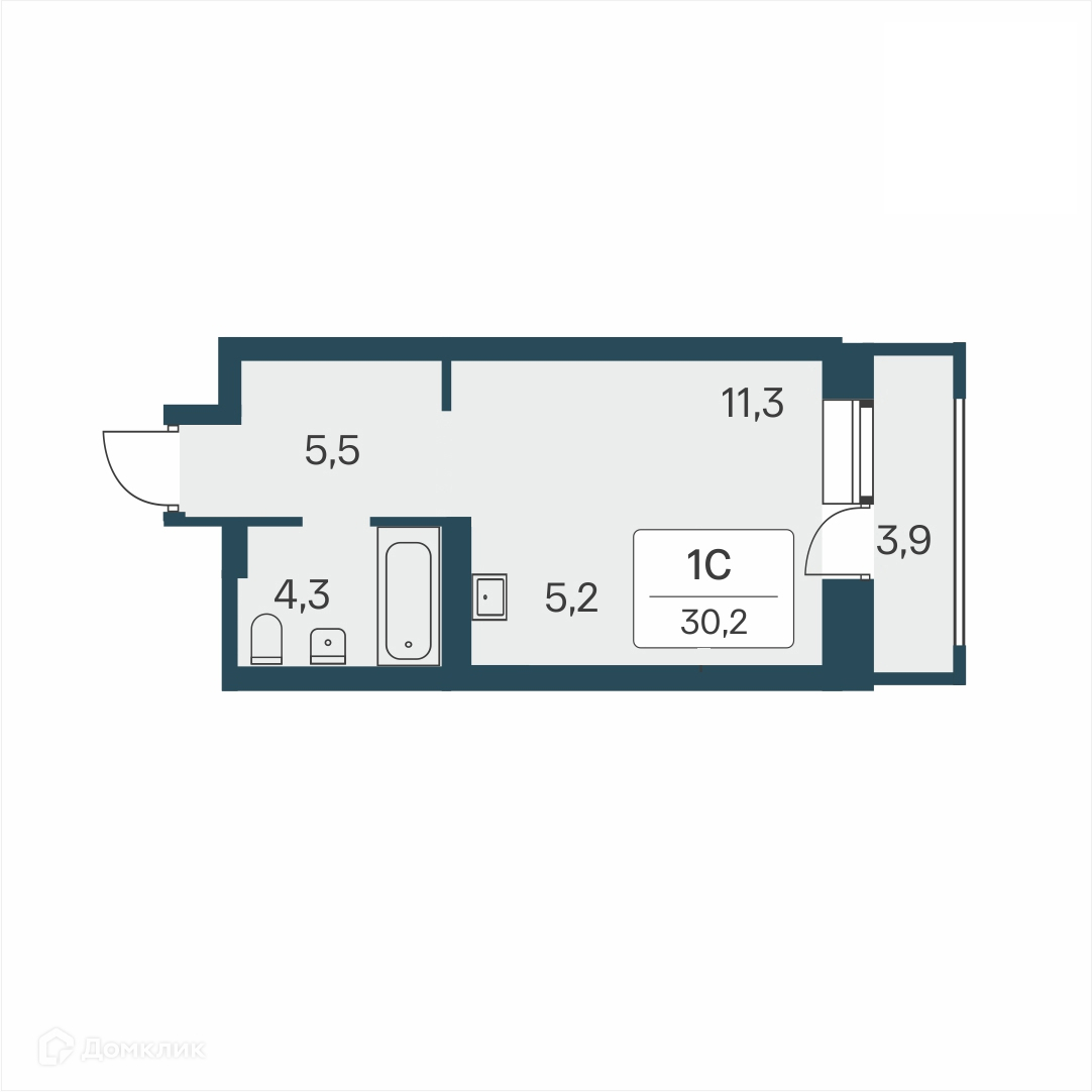 Студия 30.2 м² Расцветай на Красном