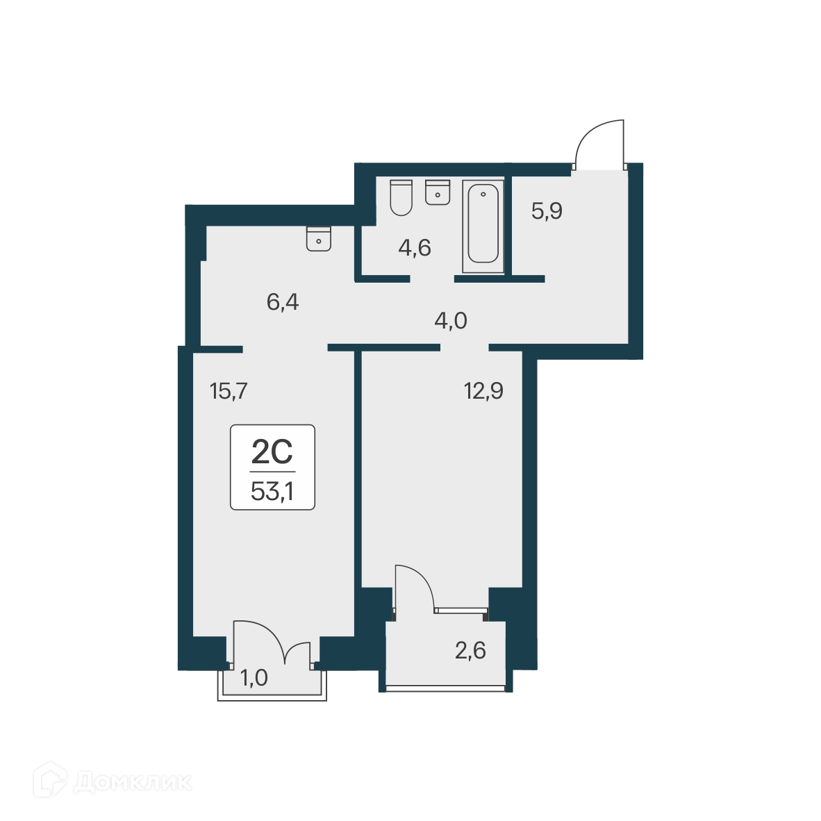 2-комнатная квартира 53.1 м² Расцветай на Красном