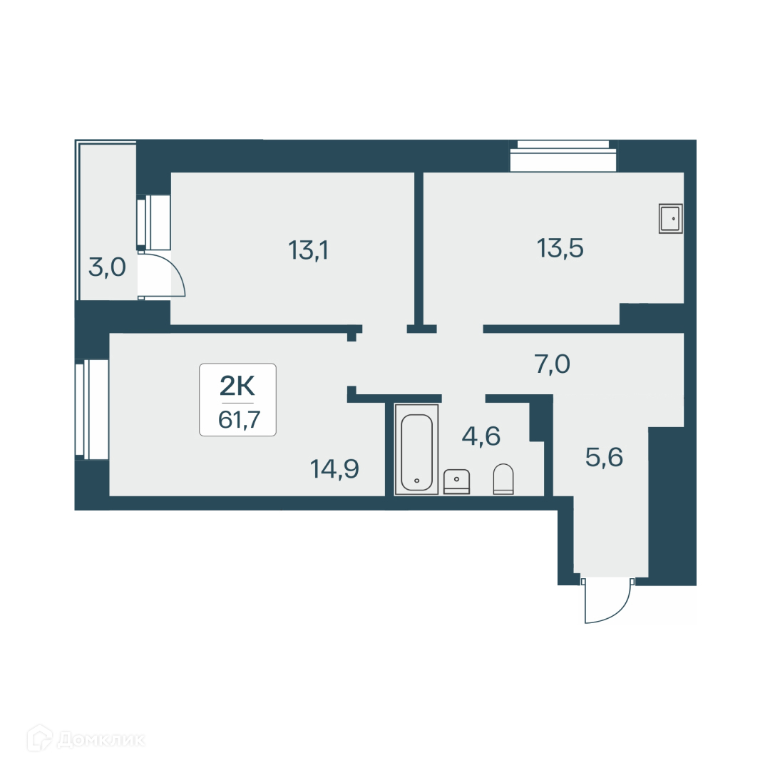 2-комнатная квартира 61.7 м² Расцветай на Красном