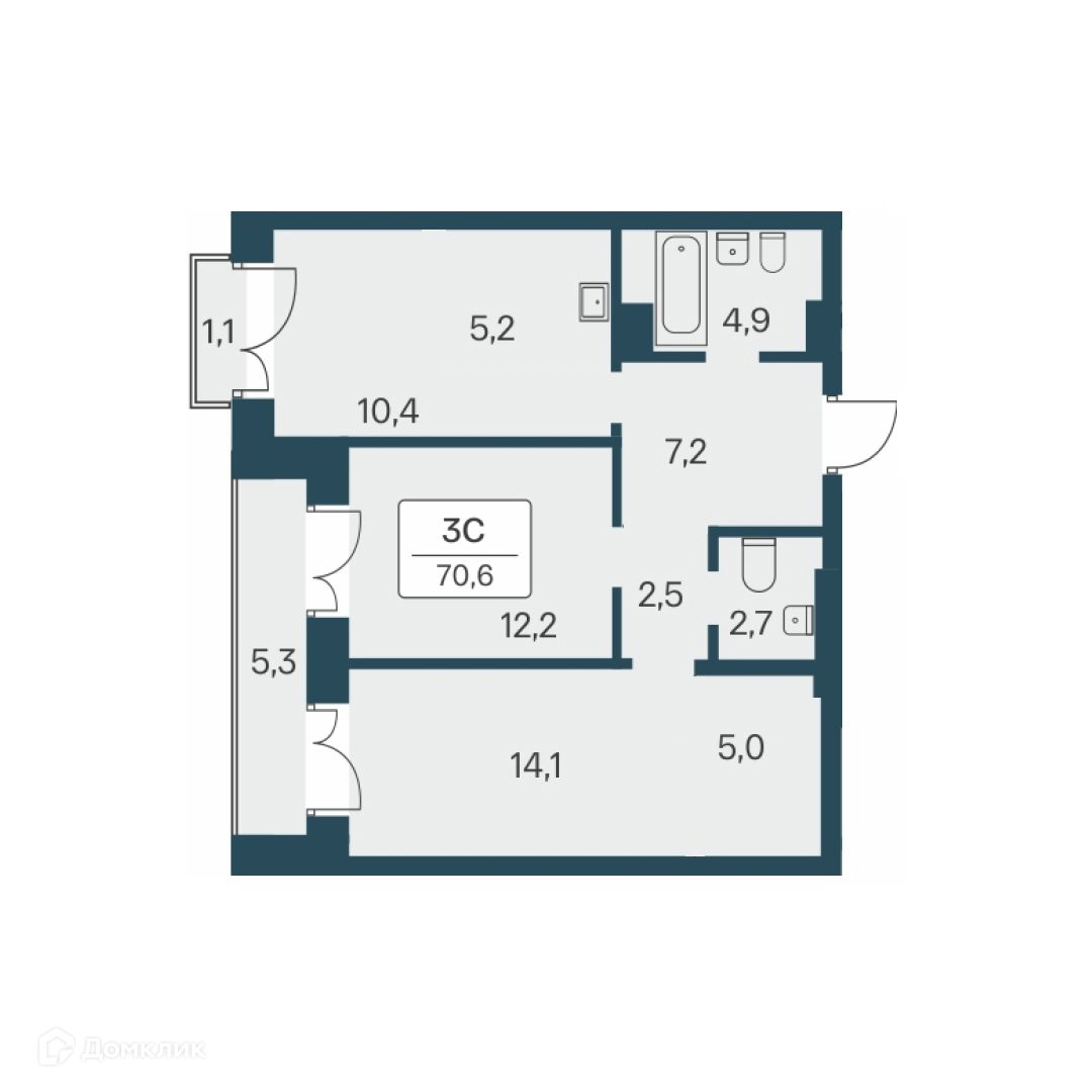 3-комнатная квартира 70.6 м² Расцветай на Красном