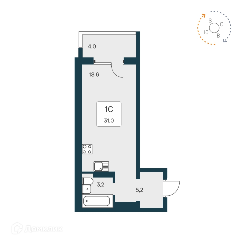Студия 31 м² Квартал Сосновый бор