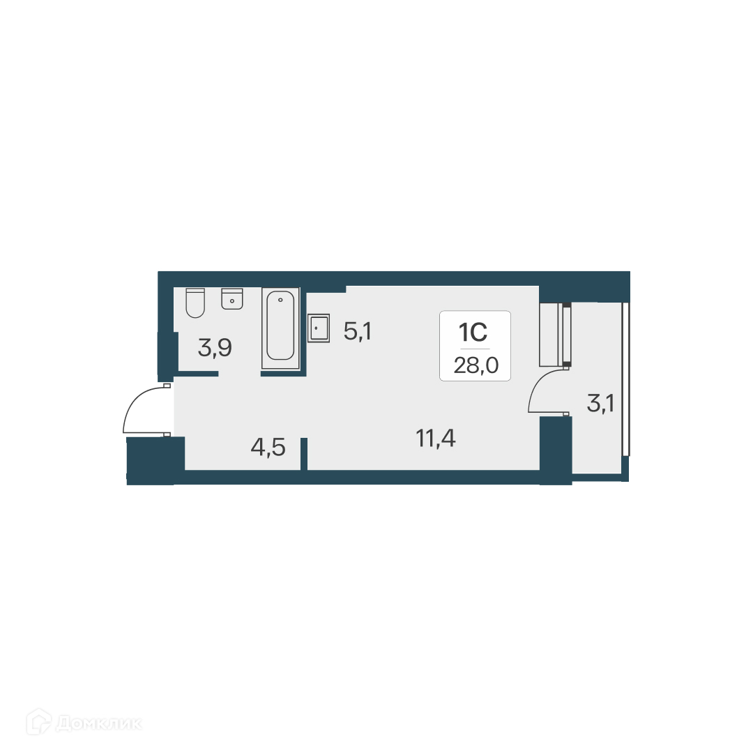Студия 28 м² Расцветай на Красном