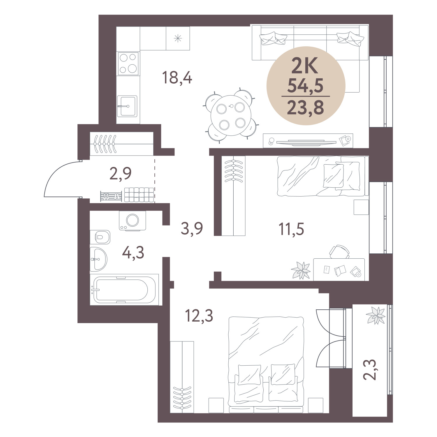  54.5 м² Зеленый город