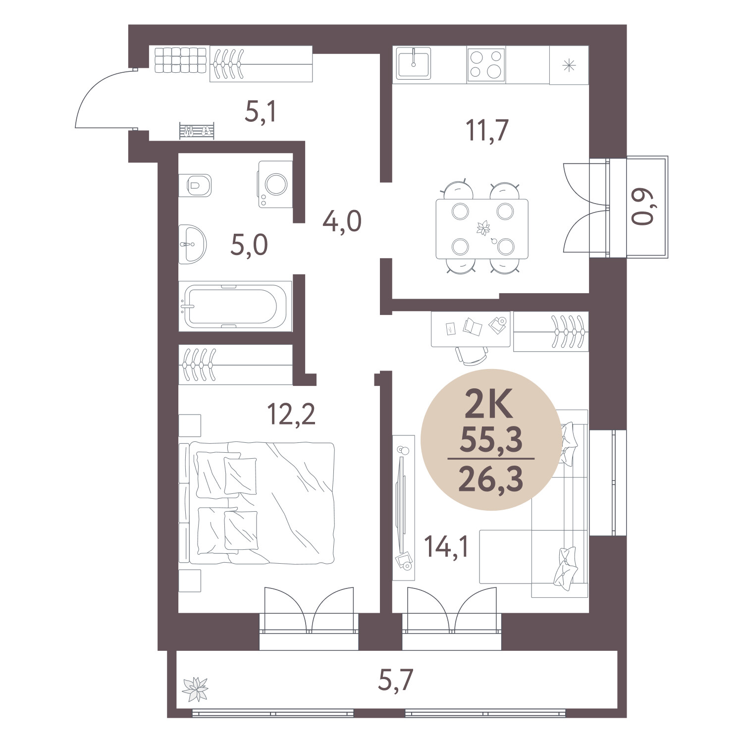  55.3 м² Зеленый город