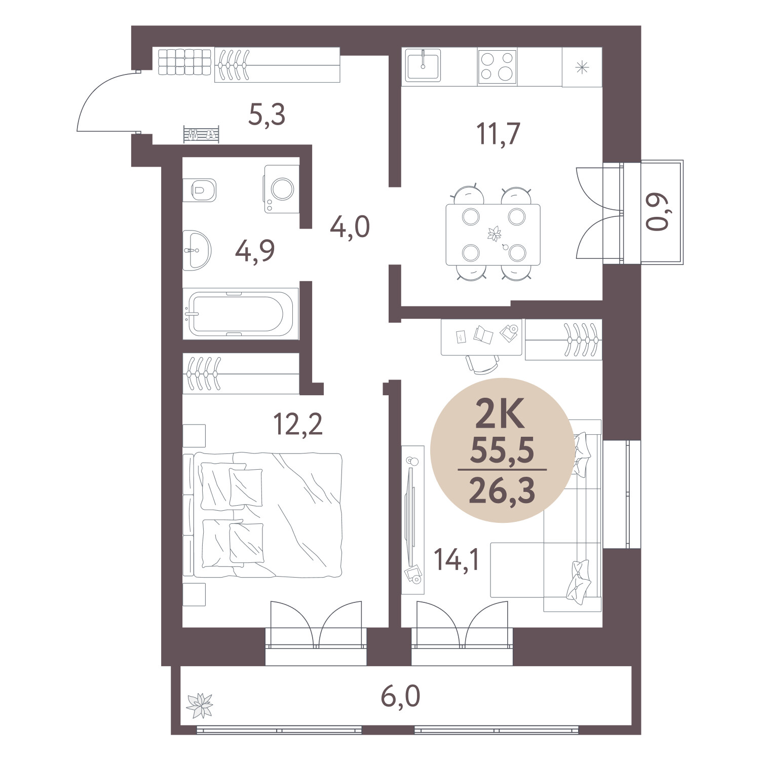  55.5 м² Зеленый город