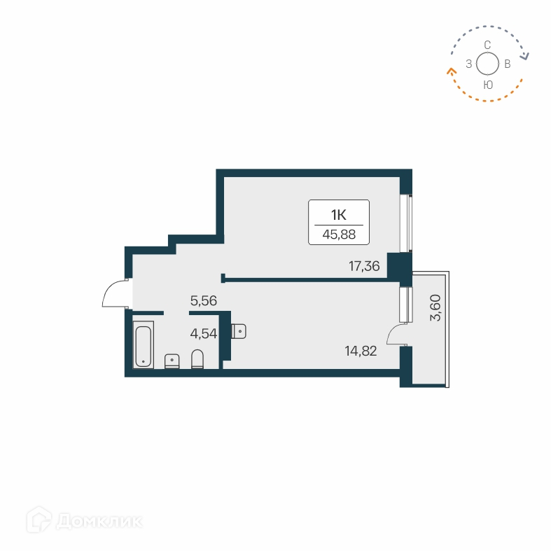 1-комнатная квартира 46 м² Расцветай на Зорге