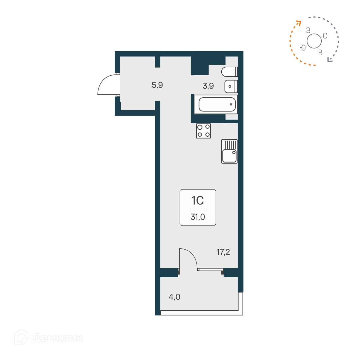 Студия 30.8 м² Квартал Сосновый бор