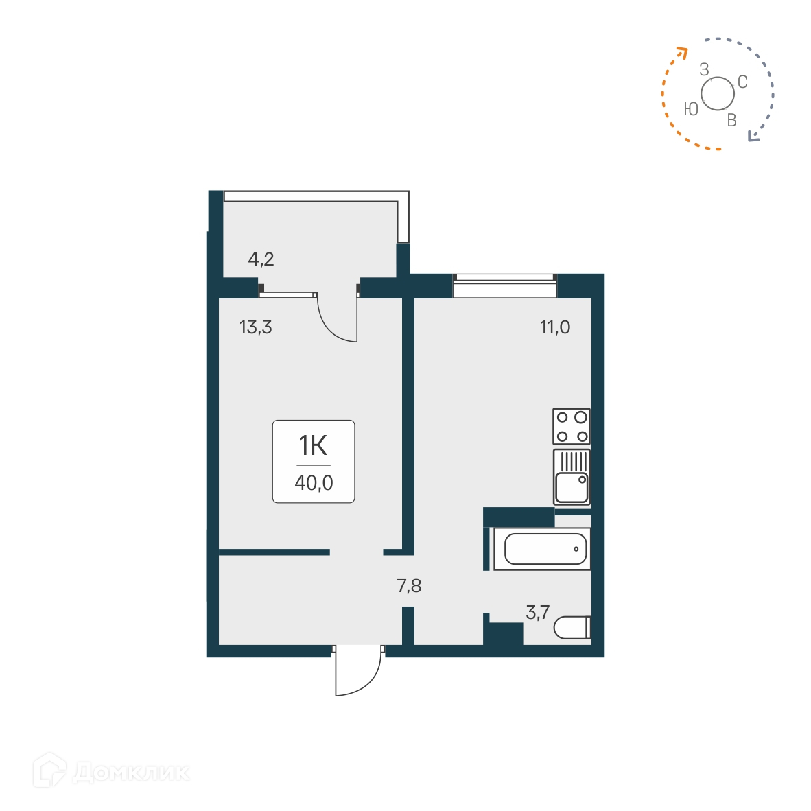 1-комнатная квартира 39.9 м² Квартал Сосновый бор