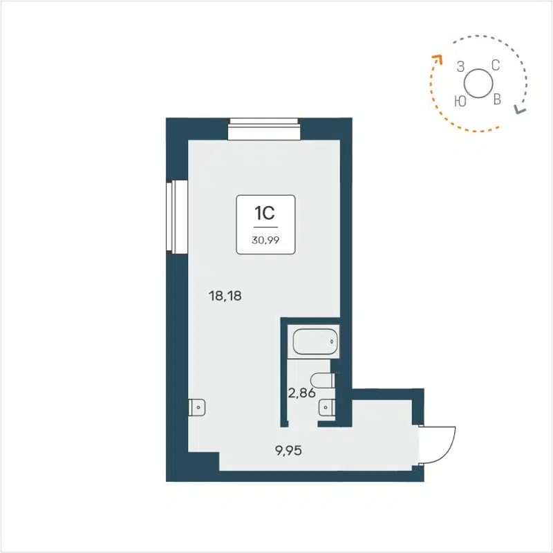 Студия 30.99 м² Расцветай на Авиастроителей