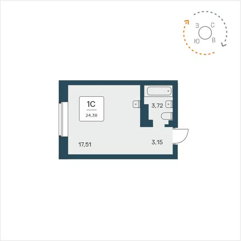 Студия 24.38 м² Расцветай на Авиастроителей