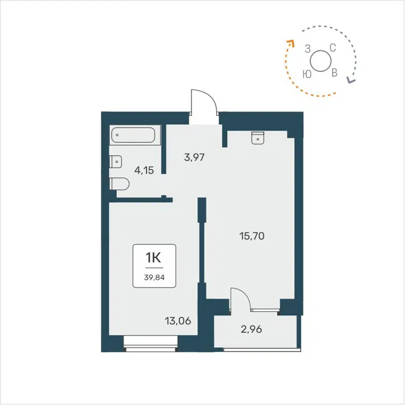 1-комнатная квартира 39.84 м² Расцветай на Авиастроителей