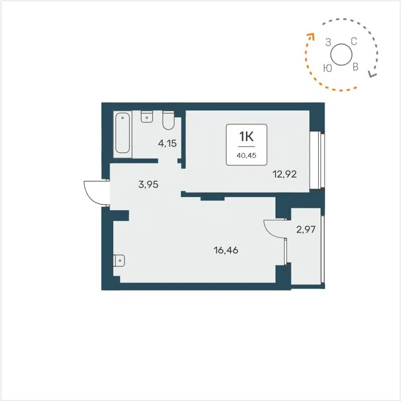 1-комнатная квартира 40.45 м² Расцветай на Авиастроителей