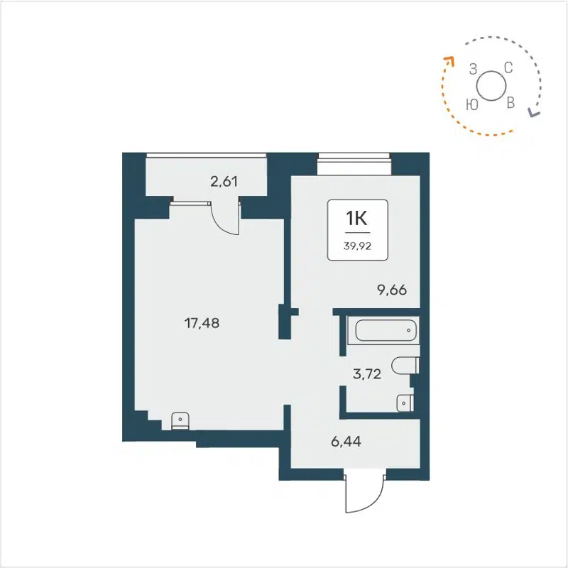 1-комнатная квартира 39.92 м² Расцветай на Авиастроителей