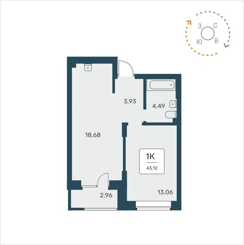 1-комнатная квартира 43.12 м² Расцветай на Авиастроителей