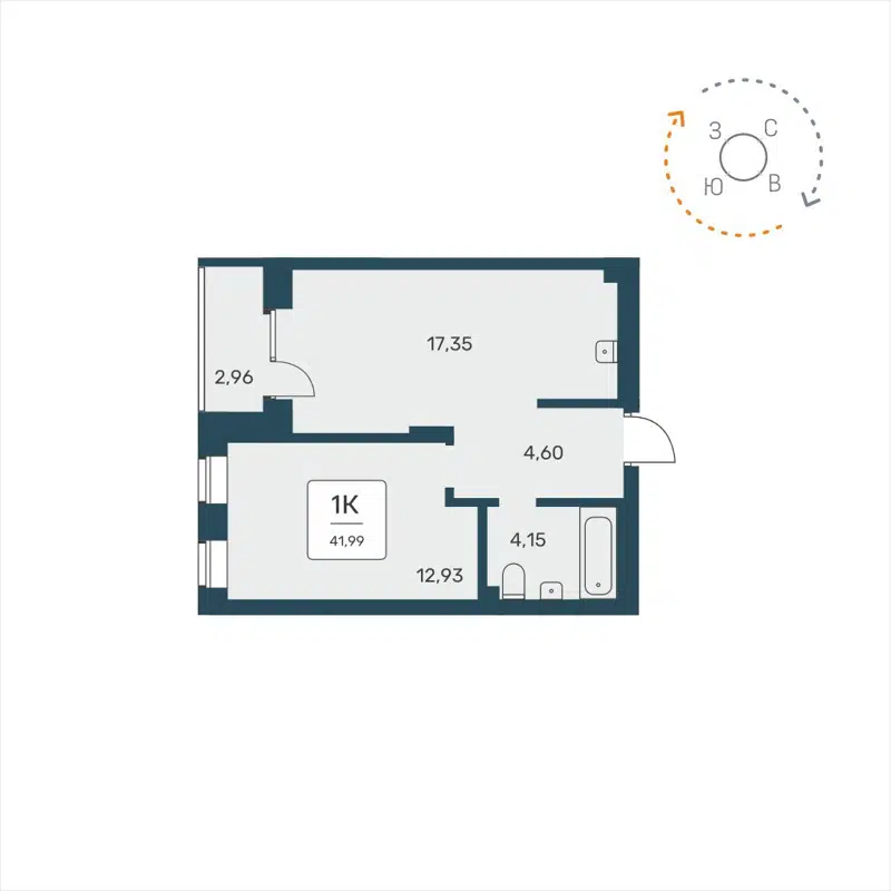 1-комнатная квартира 41.99 м² Расцветай на Авиастроителей