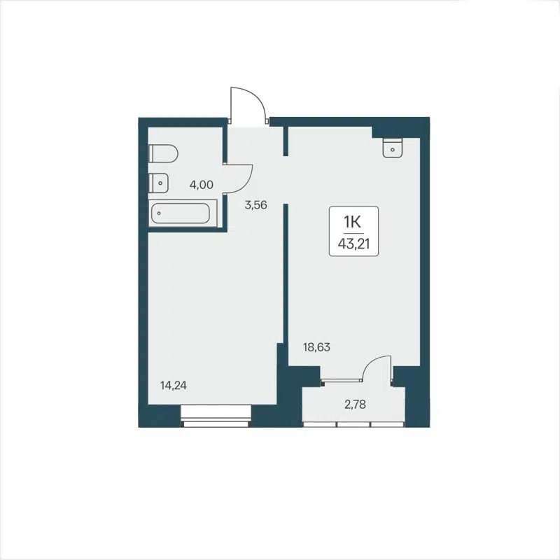 1-комнатная квартира 43.21 м² Расцветай на Дуси Ковальчук