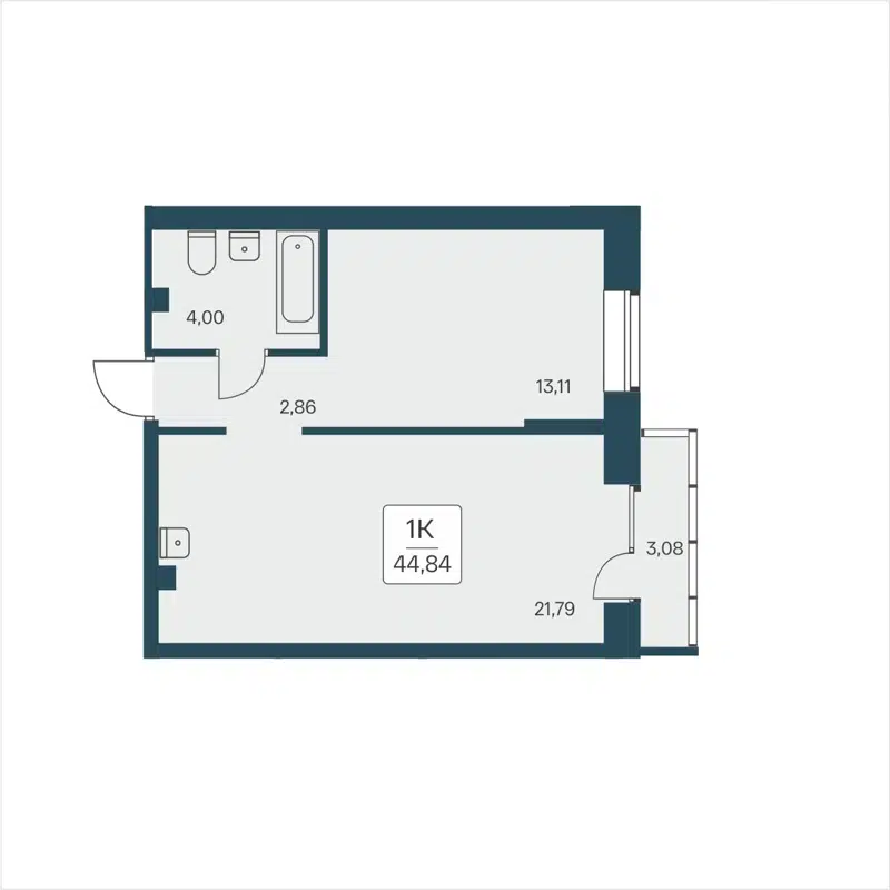 1-комнатная квартира 44.84 м² Расцветай на Дуси Ковальчук