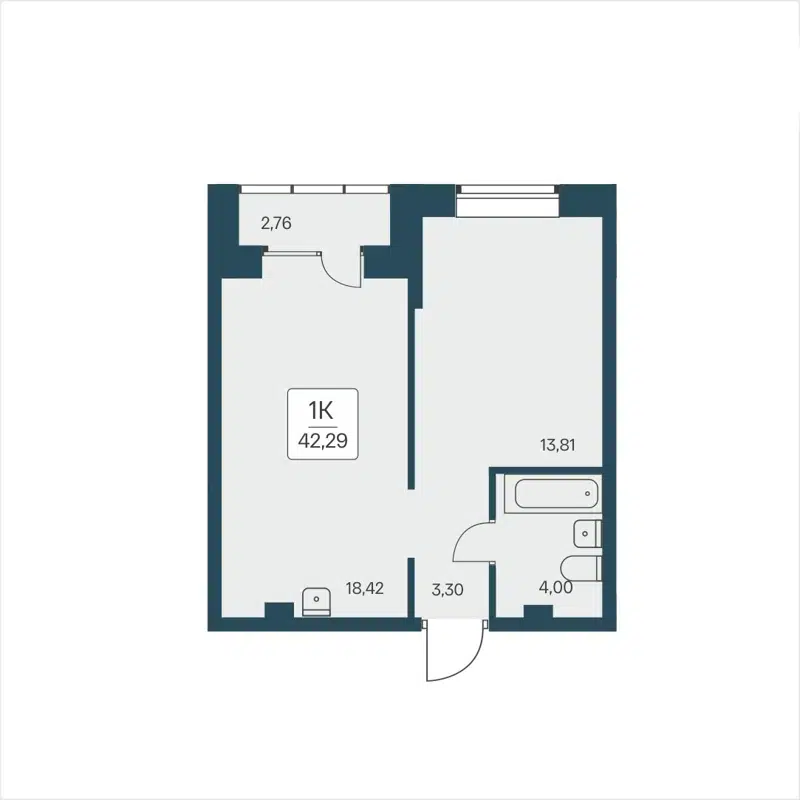 1-комнатная квартира 42.29 м² Расцветай на Дуси Ковальчук