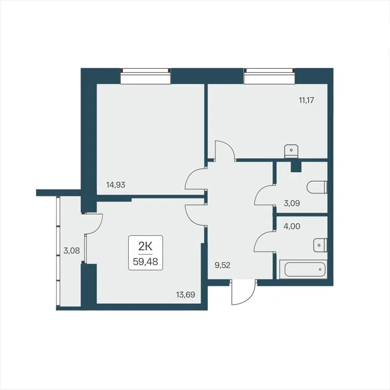 2-комнатная квартира 59.48 м² Расцветай на Дуси Ковальчук