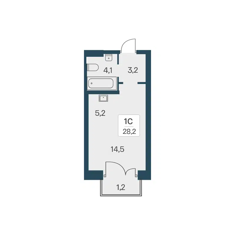 Студия 28.2 м² Расцветай на Красном