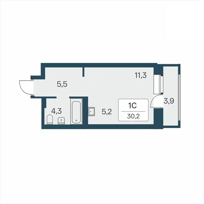 Студия 30.2 м² Расцветай на Красном