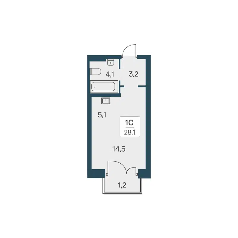 Студия 28.1 м² Расцветай на Красном