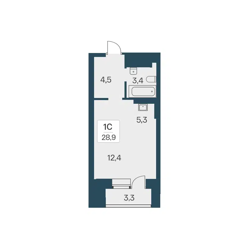 Студия 28.9 м² Расцветай на Красном