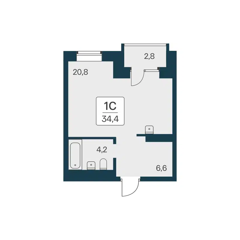 Студия 34.4 м² Расцветай на Красном
